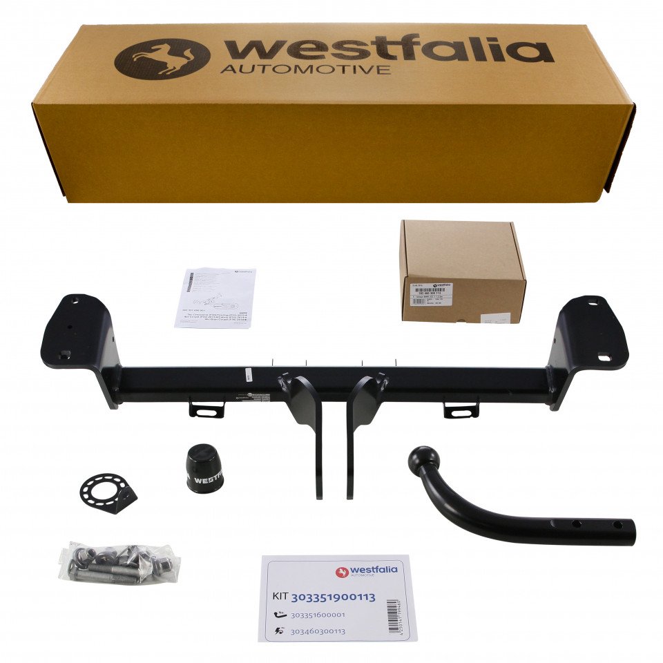 Westfalia 303351900113 Gancio Traino Fisso Con Kit Elettrico 13 Poli – Testa Sferica Originale, Per Rimorchi E Portabici